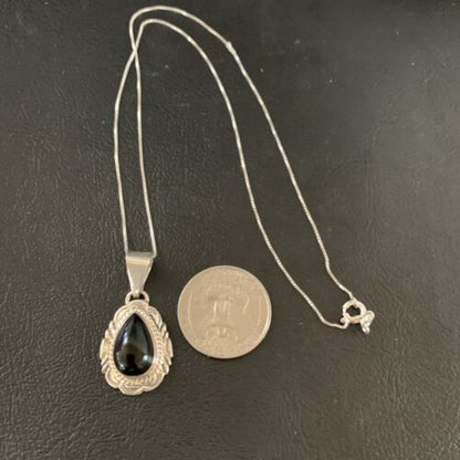 Navajo Black Onyx Pendant | Sterling Silver | Authentic Native American Handmade | 13298