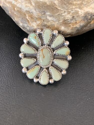 Navajo Green Turquoise Cluster Ring | Authentic Native American Sterling Silver | Multi-Stone | Sz 7.5 | 12191