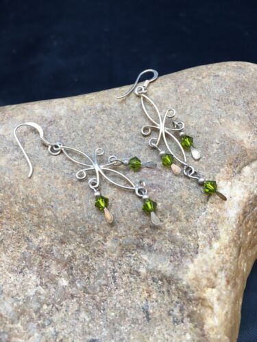 Green Peridot Minimalist Earrings | Navajo Sterling Silver | Native American Handmade | 8988