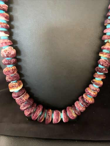 Navajo Purple Spiny Oyster Necklace | Sterling Silver | 24" | Authentic Native American Handmade | 13673