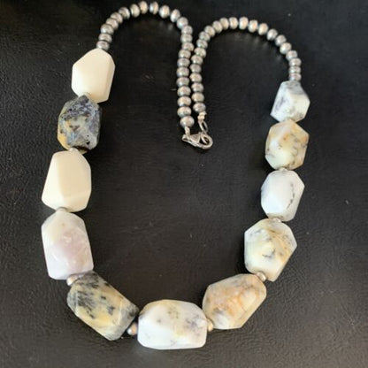 Navajo White Opal Bead Necklace | Sterling Silver | 20mm | 21" | Authentic Native American Handmade | 13982