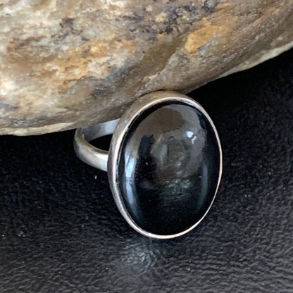 Southwestern Navajo Handmade Sterling Silver Black Onyx Ring | Sz 7.5 | 11621