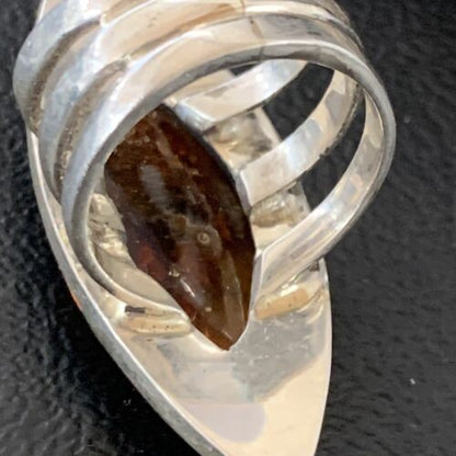 Navajo Sterling Silver Opal Inlay Ring with Amber | Sz 9 | Authentic Native American Handmade | Pomellato | 12849