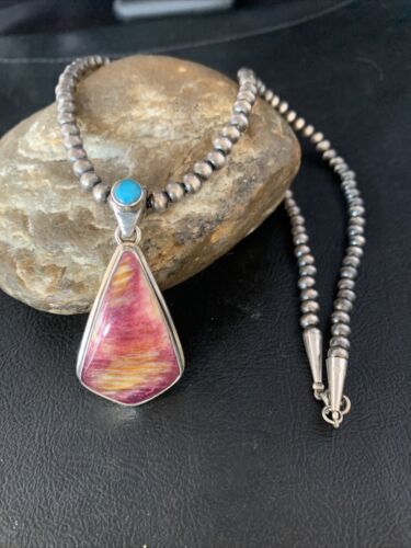 Navajo Purple Spiny Oyster Turquoise Pendant Necklace | Sterling Silver | Multi-Stone | 13789