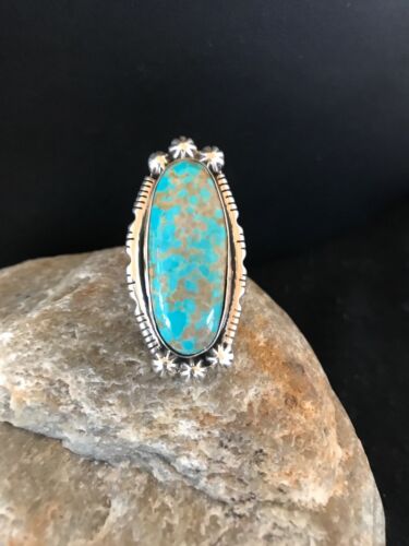 Navajo Blue Turquoise #8 Ring | Yazzie | Sterling Silver | Sz 3 | Authentic Native American Handmade | 3532