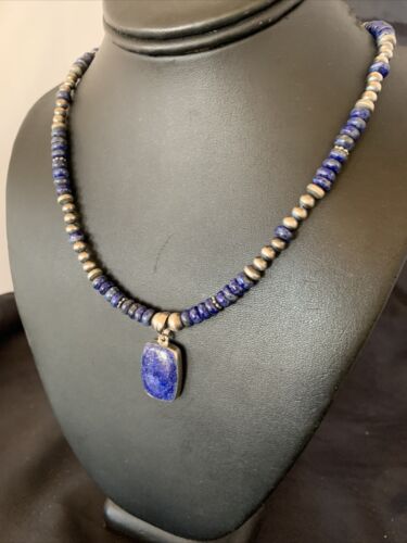 Native American Navajo Blue Lapis Pendant Necklace | Sterling Silver | 12249