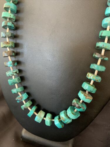 Navajo Turquoise Heishi Necklace | Sterling Silver Tube Beads | Authentic Native American Handmade | 20" | 11775
