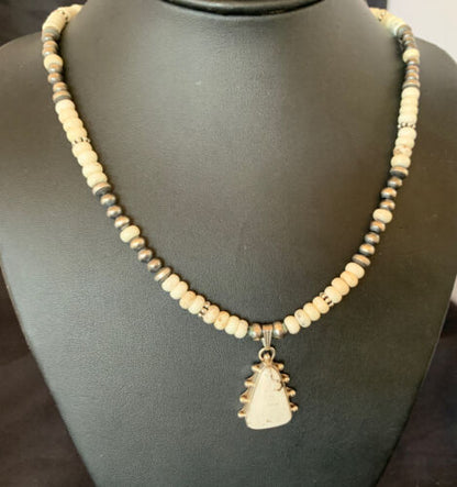 Navajo White Buffalo Turquoise Pendant Set | Sterling Silver | Authentic Native American Handmade | 12241