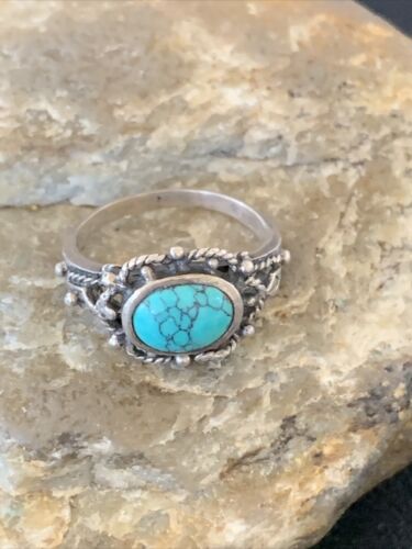 Southwestern Old Pawn Navajo Blue Turquoise Ring | Sterling Silver | Sz 8 | 10778