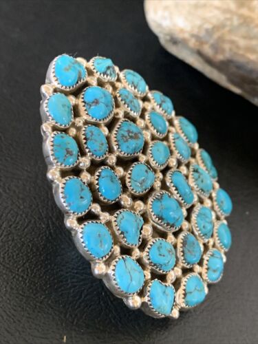 Navajo Kingman Turquoise Cluster Ring | Authentic Native American Sterling Silver | Multi-Stone | Sz 7 | 12227