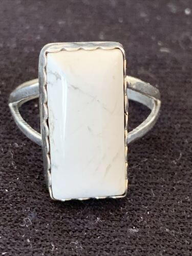 Navajo White Buffalo Turquoise Ring | Sterling Silver | Sz 10.5 | Authentic Native American Handmade | 1083