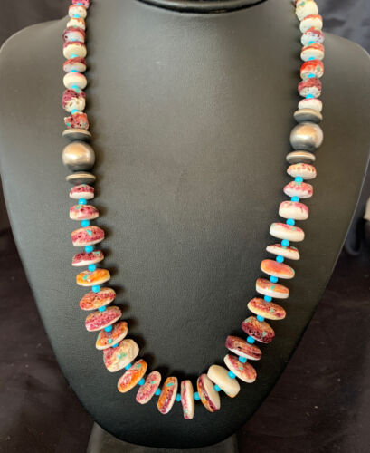 Navajo Purple Spiny Oyster & Turquoise Graduated Necklace | Sterling Silver | Authentic Native American | 20" | 11391