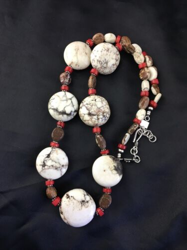 Native American Wild Horse Coral Necklace | Sterling Silver | 21" | 10278