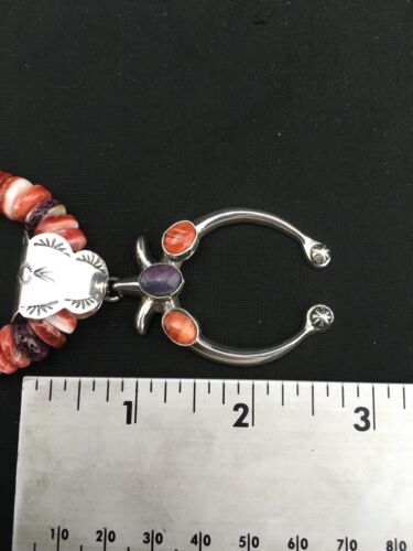 Navajo Spiny Oyster Naja Necklace | Sterling Silver Pendant | 22" | Authentic Native American Handmade | 1275