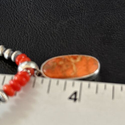 Navajo Red Apple Coral Pendant Necklace | Sterling Silver | Authentic Native American Handmade | 14373
