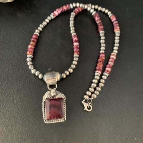 Navajo Purple Spiny Oyster Pendant | Sterling Silver | 20" Necklace | Authentic Native American Handmade | 13655