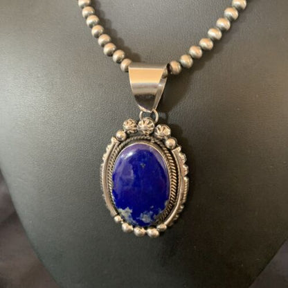 Native American Navajo Blue Lapis Pendant Necklace | Sterling Silver | Authentic Handmade | 11679 - Masha USA