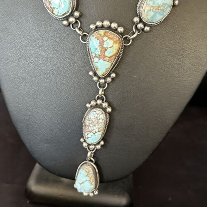 Navajo Golden Hills Turquoise Lariat Necklace | Sterling Silver | Authentic Native American Handmade | 14407 - Masha USA