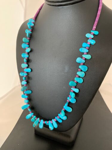 Native American Turquoise & Sugilite Navajo Sterling Silver Necklace 4246