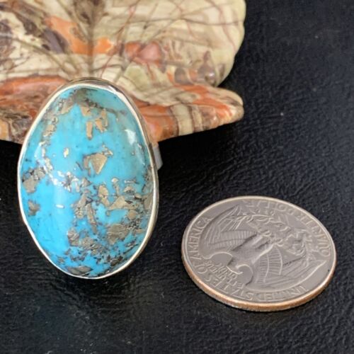 Navajo Blue Turquoise Adjustable Ring | Sterling Silver | Sz 8.5 | Authentic Native American Handmade | 14035