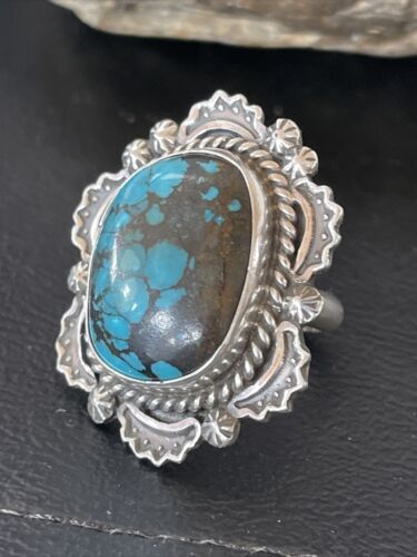 Navajo Blue Spiderweb Turquoise Ring | Sterling Silver | Sz 7 | Authentic Native American Handmade | 10510