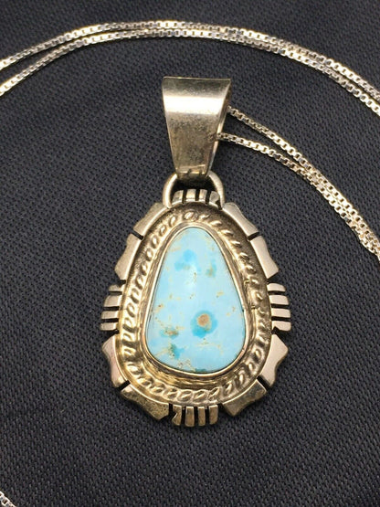 Navajo Dry Creek Turquoise Pendant Necklace | Sterling Silver | Authentic Native American Handmade | 3107