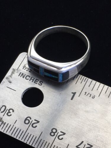 Native American Men's Navajo Opal & Black Onyx Inlay Ring | Sterling Silver | Sz 10 | 1600