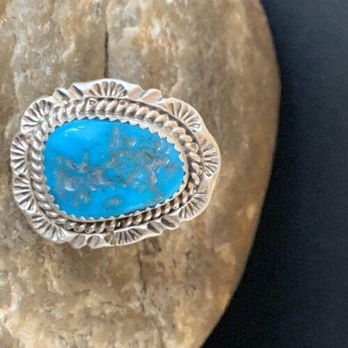 Navajo Blue Kingman Turquoise Ring | Sterling Silver | Sz 8.5 | Authentic Native American Handmade | 12961