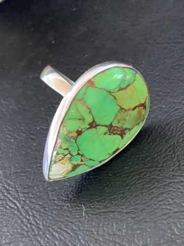 Navajo Green Mojave Turquoise Ring | Sterling Silver | Sz 7 | Authentic Native American Handmade | 11796