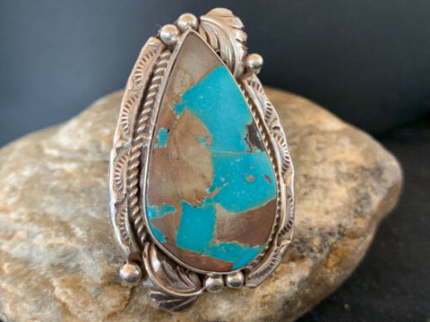 Native American Men's Navajo Blue Royston Turquoise Ring | Sterling Silver | Sz 9 | 676