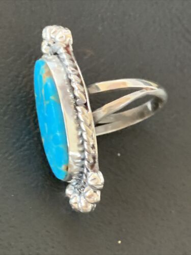 Navajo Blue Kingman Turquoise Ring | Sterling Silver | Sz 8.5 | Authentic Native American Handmade | 13378