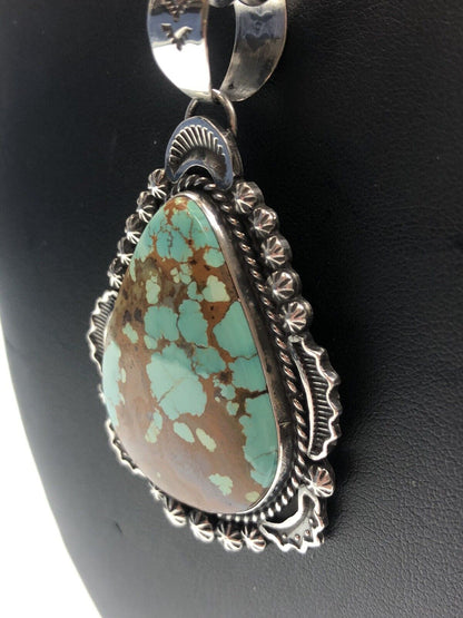 Navajo Pearls Necklace with Blue Turquoise #8 Pendant | Sterling Silver | Native American Handmade | 11294