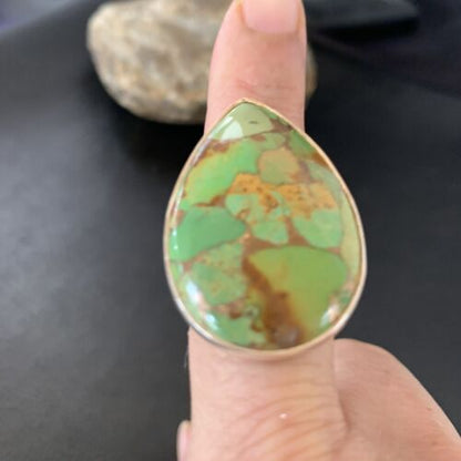 Adjustable Navajo Green Mojave Turquoise Ring | Sterling Silver | Sz 8 | 11721