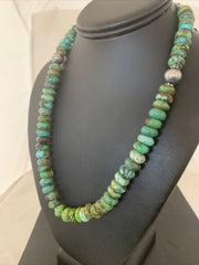 Native American Green Turquoise Bead Necklace | Sterling Silver | 20" | 2088