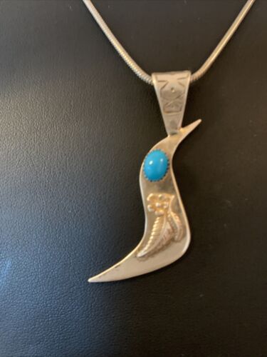 Navajo Old Pawn Bird Sterling Silver Kingman Turquoise Pendant Necklace | 16" Chain | 1185