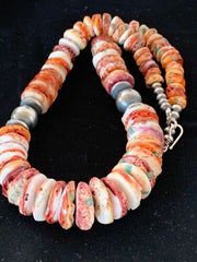 Navajo Red Spiny Oyster & Sterling Silver Graduated Necklace | Authentic Native American | 20" | 3242
