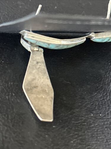Navajo Blue Turquoise Inlay Earrings | Sterling Silver | 1" | Authentic Native American Handmade | 14775