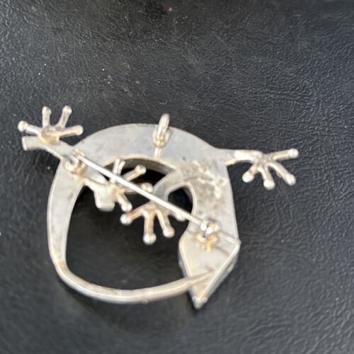 Navajo White Blue Opal Lizard Pin Pendant | Inlay Gecko | Sterling Silver | Authentic Native American Handmade | 14335