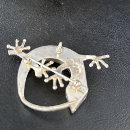 Navajo White Blue Opal Lizard Pin Pendant | Inlay Gecko | Sterling Silver | Authentic Native American Handmade | 14335