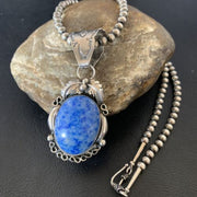 Navajo Denim Lapis Necklace Pendant | Sterling Silver Pearls | Authentic Native American Handmade | 12436