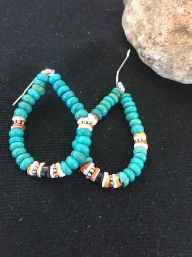 Navajo Sterling Silver Turquoise Spiny Oyster Earrings | Southwestern Native American
