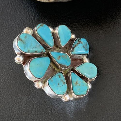 Navajo Blue Turquoise Multi-Stone Cluster Ring | Authentic Native American Sterling Silver | Sz 10 | 02191