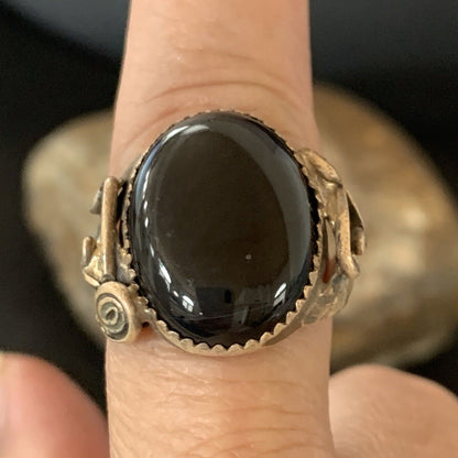 Native American Old Pawn Navajo Black Onyx Ring | Sterling Silver | Sz 9.5 | 11952