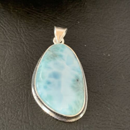 Navajo Sterling Silver Beads Necklace | Blue Larimar Pendant | Authentic Native American Handmade | 10675
