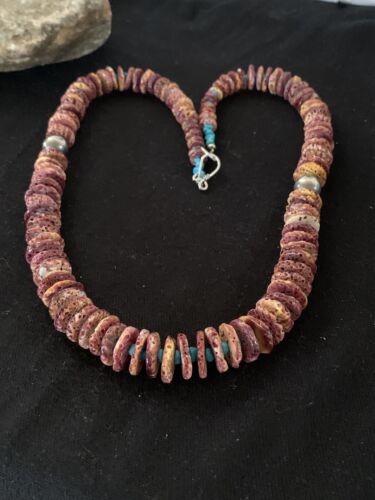 Navajo Purple Spiny Oyster & Turquoise Graduated Necklace | Sterling Silver | Authentic Native American | 24" | 119" - Masha USA