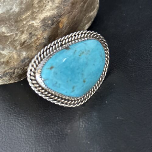 Native American Sterling Silver Blue Kingman Turquoise Ring | Sz 9 | 14550