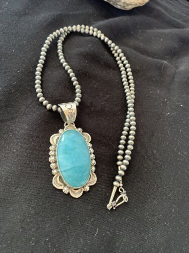 Navajo Blue Larimar Pendant Necklace | Sterling Silver | Authentic Native American Handmade | 1313
