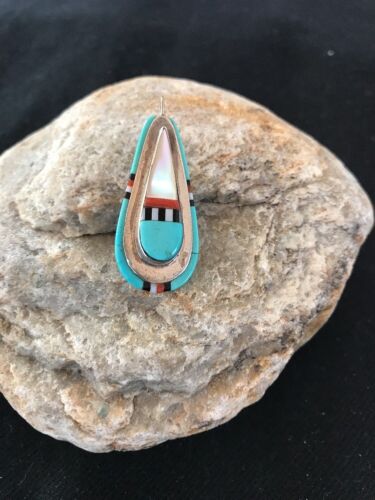 Navajo Zuni Multi-Stone Turquoise Sterling Silver Pendant | Rare Collectible | 2-Sided | Native American Handmade