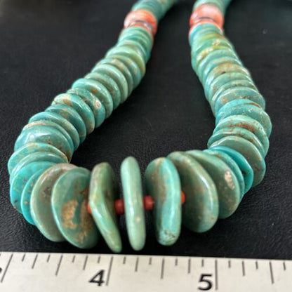 Navajo Turquoise & Red Spiny Oyster Necklace | Sterling Silver | Authentic Native American | 32" | 14361