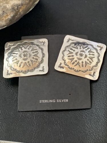 Navajo Sterling Silver Stamped Earrings | Authentic Native American Handmade | 1669